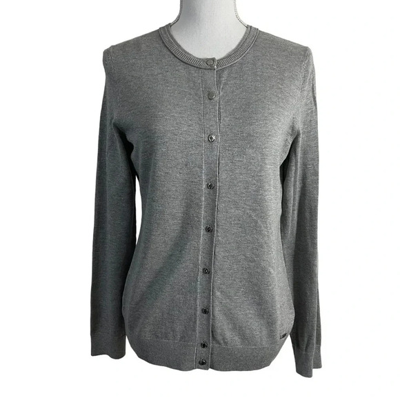 Calvin Klein Gray Button Up Cardigan Sweater Small Long Sleeve Knit Office Work - Picture 1 of 9